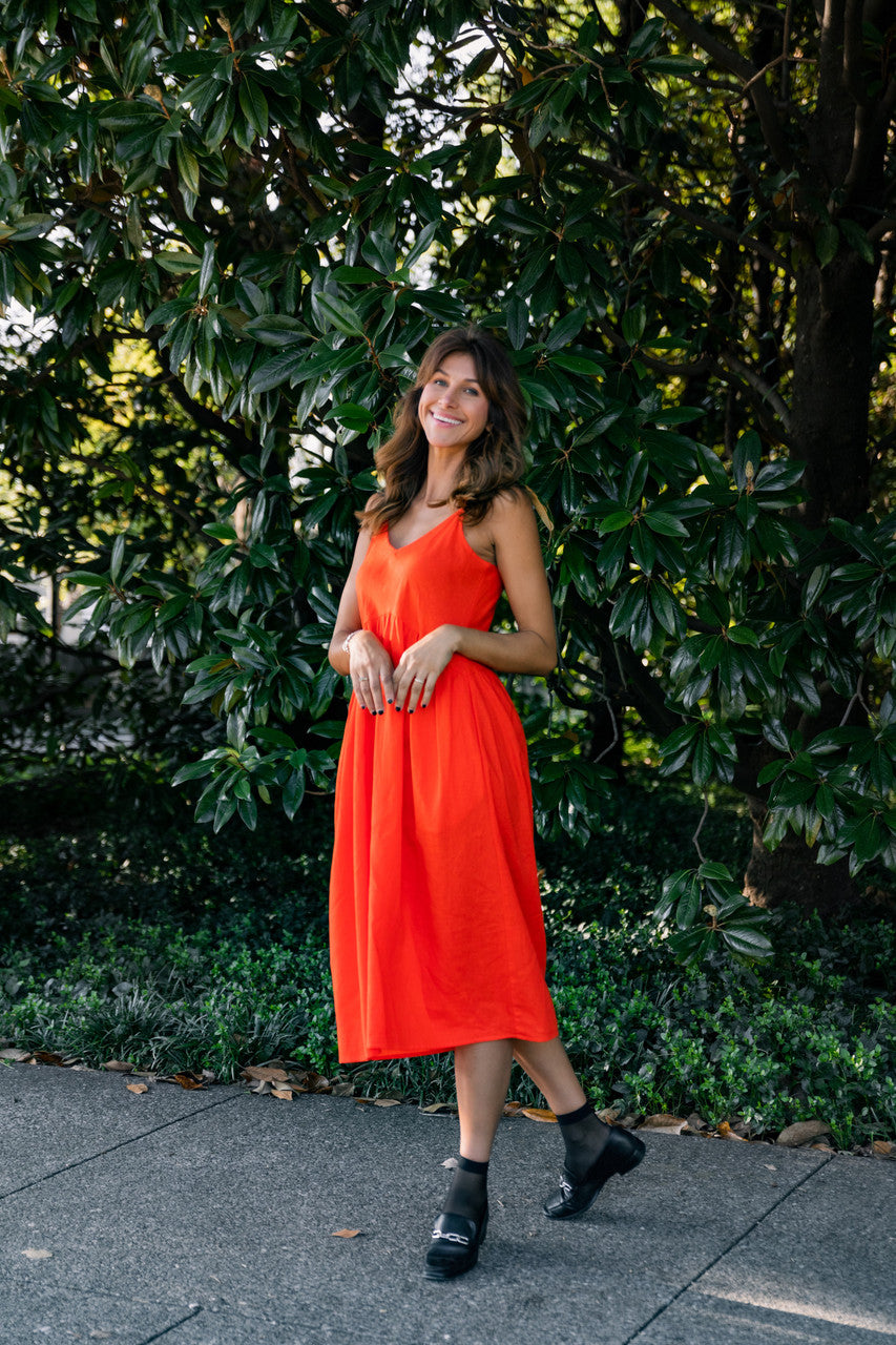Faro Dress in Recycled Blood Orange Linen Made to Order