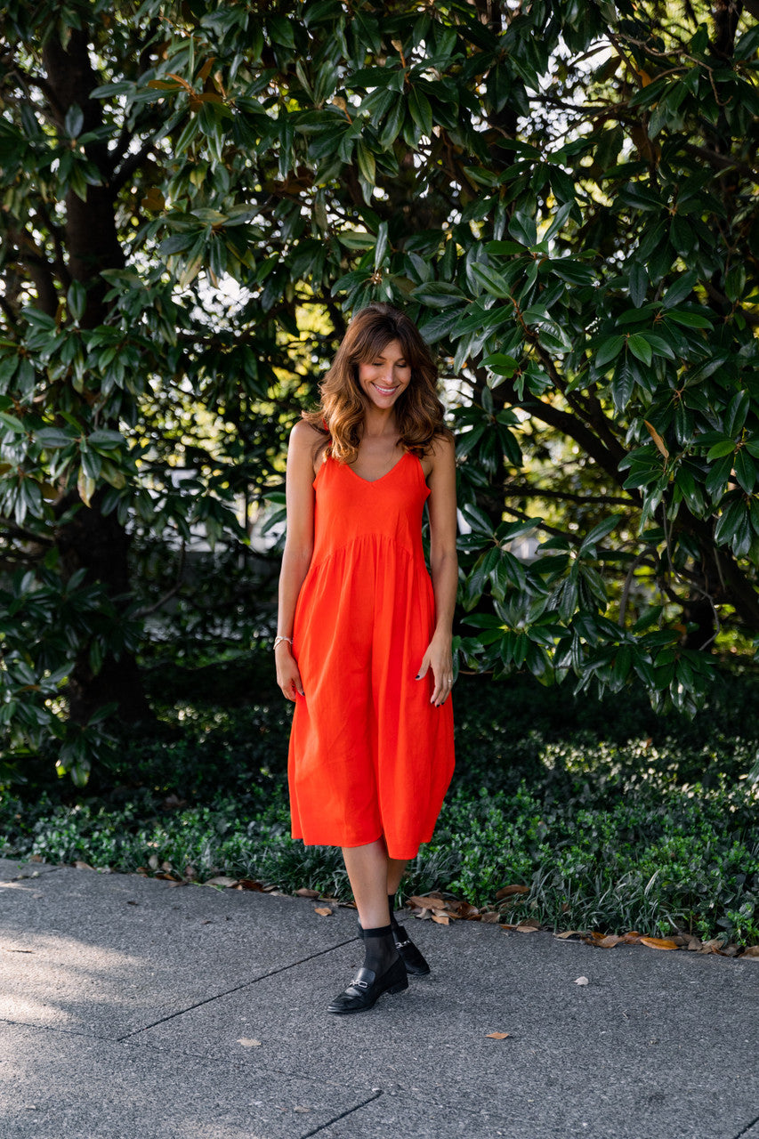 Faro Dress in Recycled Blood Orange Linen Made to Order