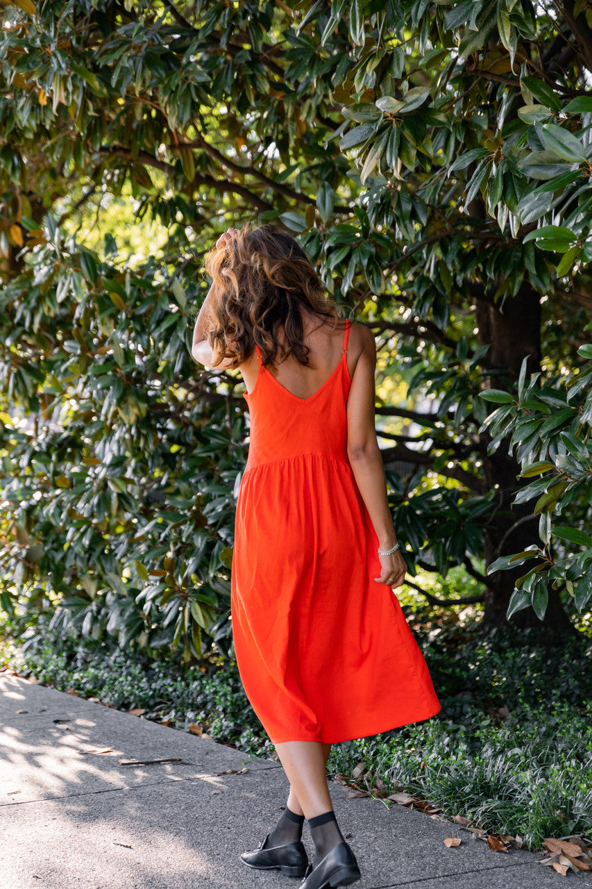 Faro Dress in Recycled Blood Orange Linen Made to Order