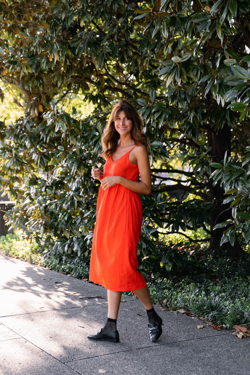 Faro Dress in Recycled Blood Orange Linen Made to Order