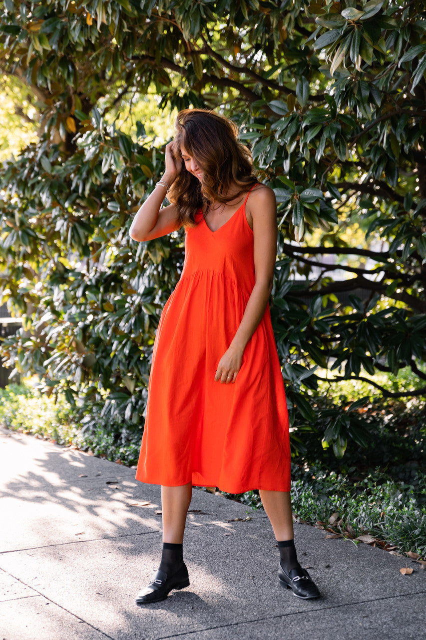 Faro Dress in Recycled Blood Orange Linen Made to Order