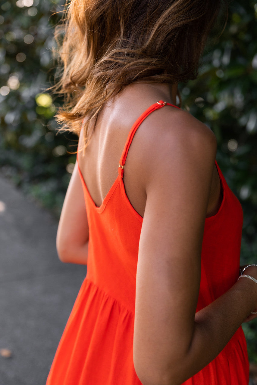 Faro Dress in Recycled Blood Orange Linen Made to Order