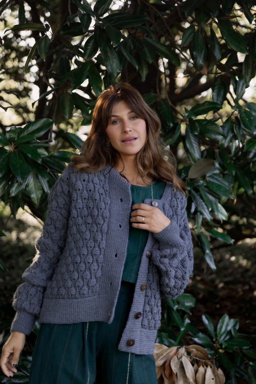 Quinn Wool Cardigan in Slate Made to Order