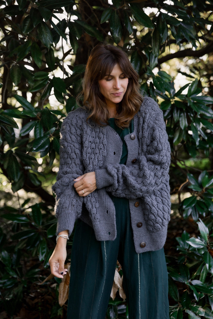 Quinn Wool Cardigan in Slate Made to Order