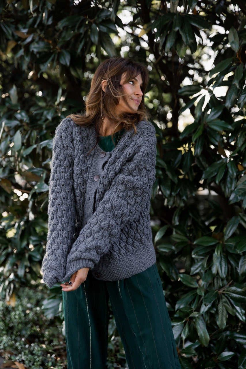 Quinn Wool Cardigan in Slate Made to Order
