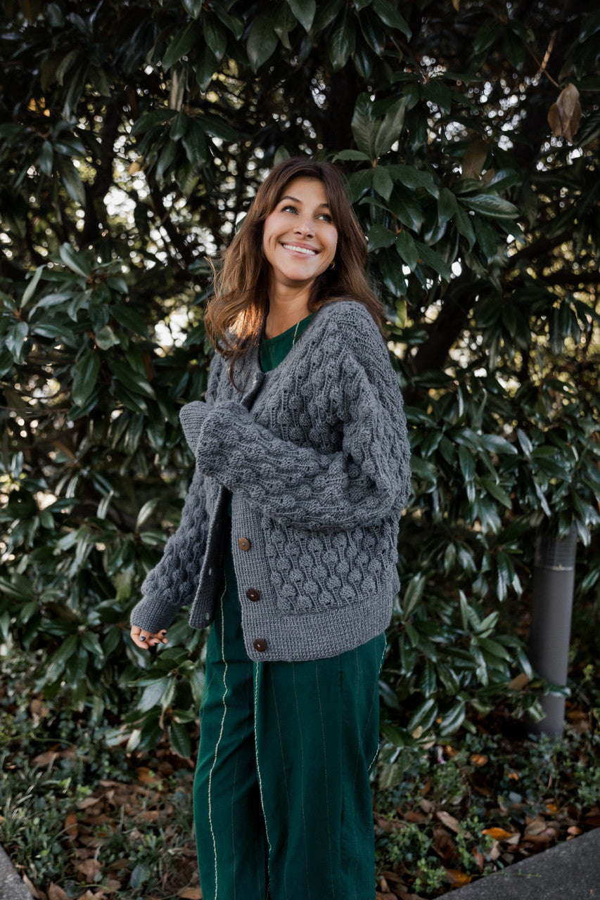 Quinn Wool Cardigan in Slate Made to Order