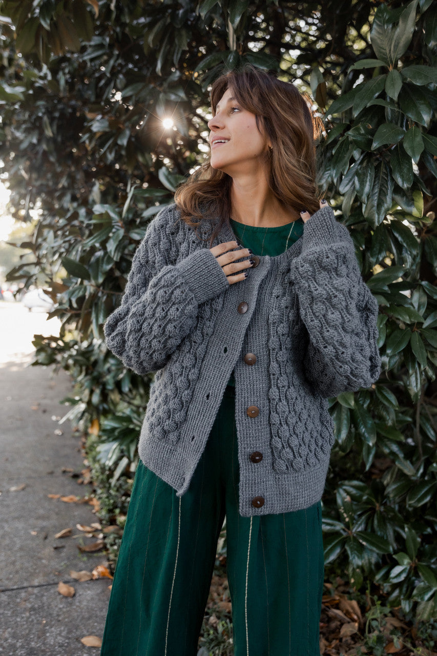 Quinn Wool Cardigan in Slate Made to Order