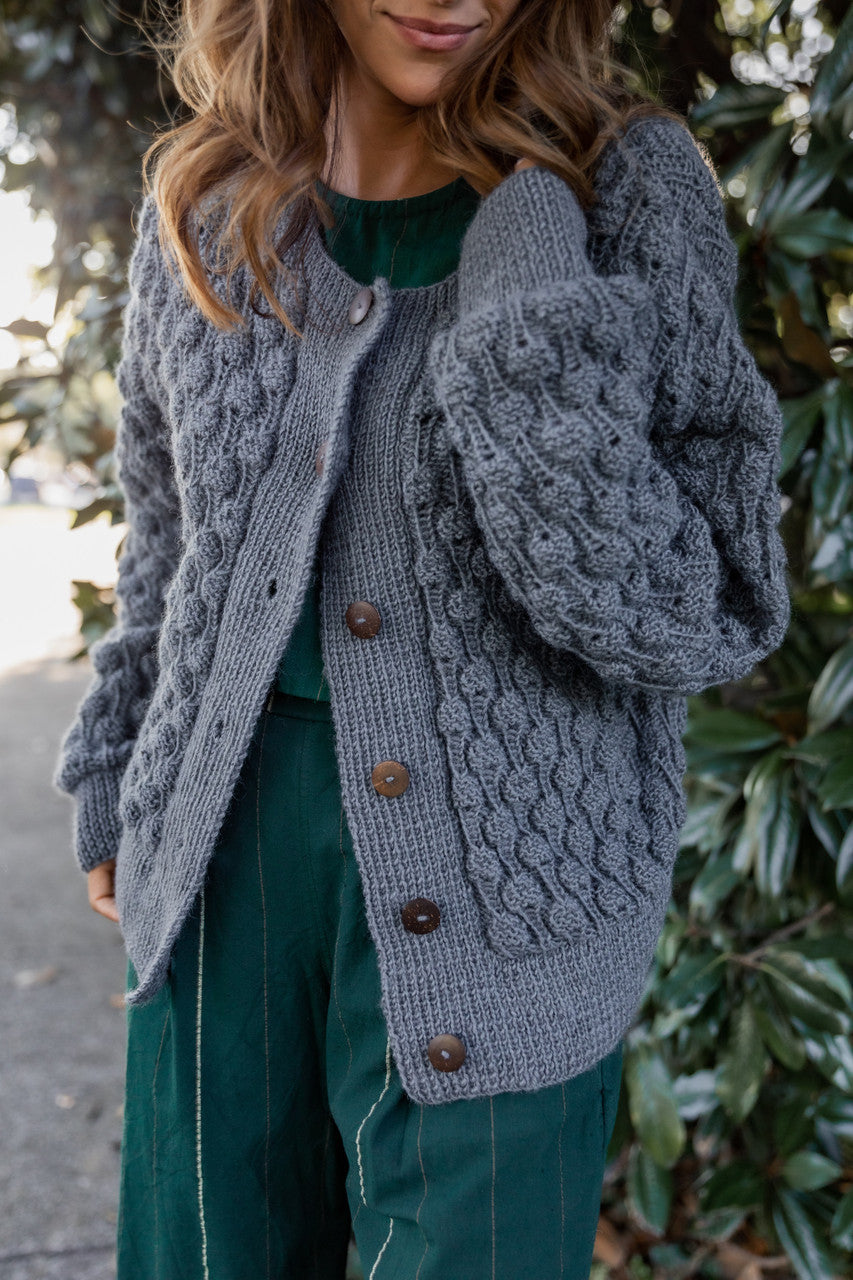 Quinn Wool Cardigan in Slate Made to Order