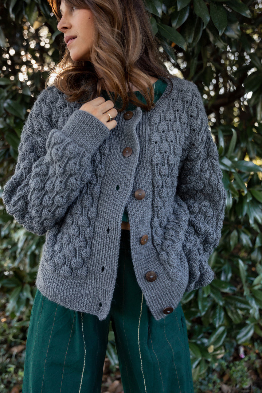 Quinn Wool Cardigan in Slate Made to Order