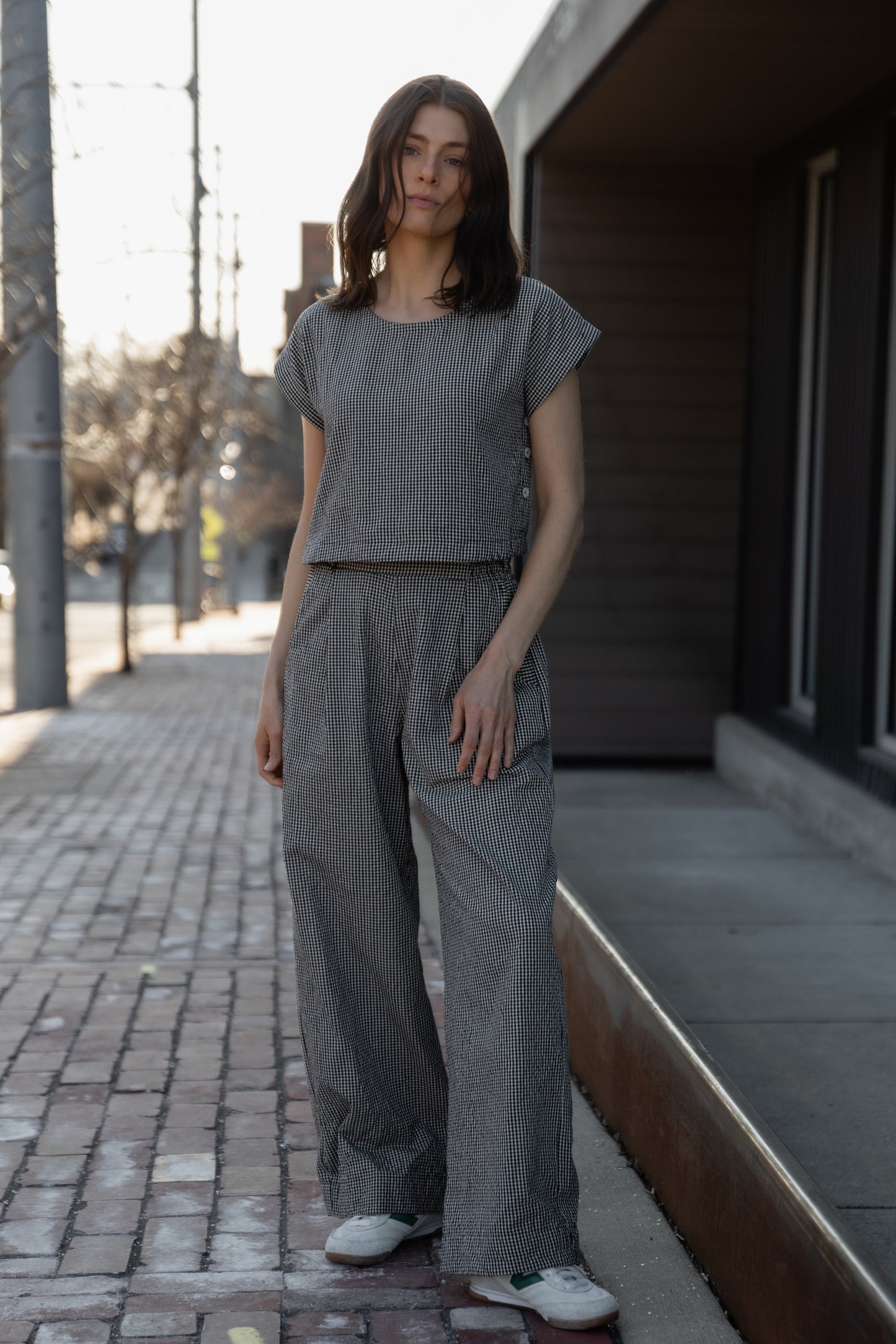 Katie Handwoven Cotton Set in Black and White Gingham - XS, S and M Left