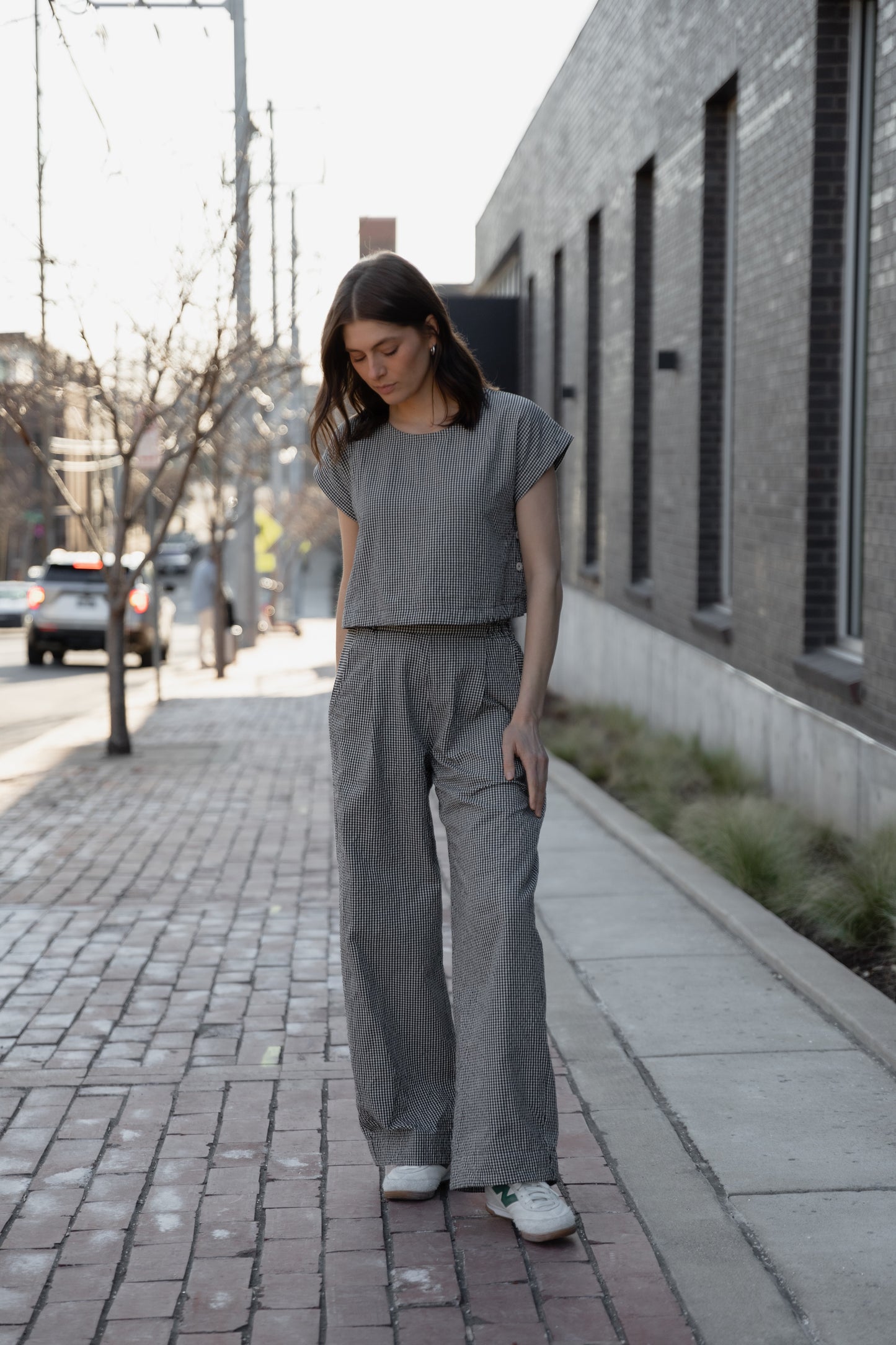 Katie Handwoven Cotton Set in Black and White Gingham - XS, S and M Left