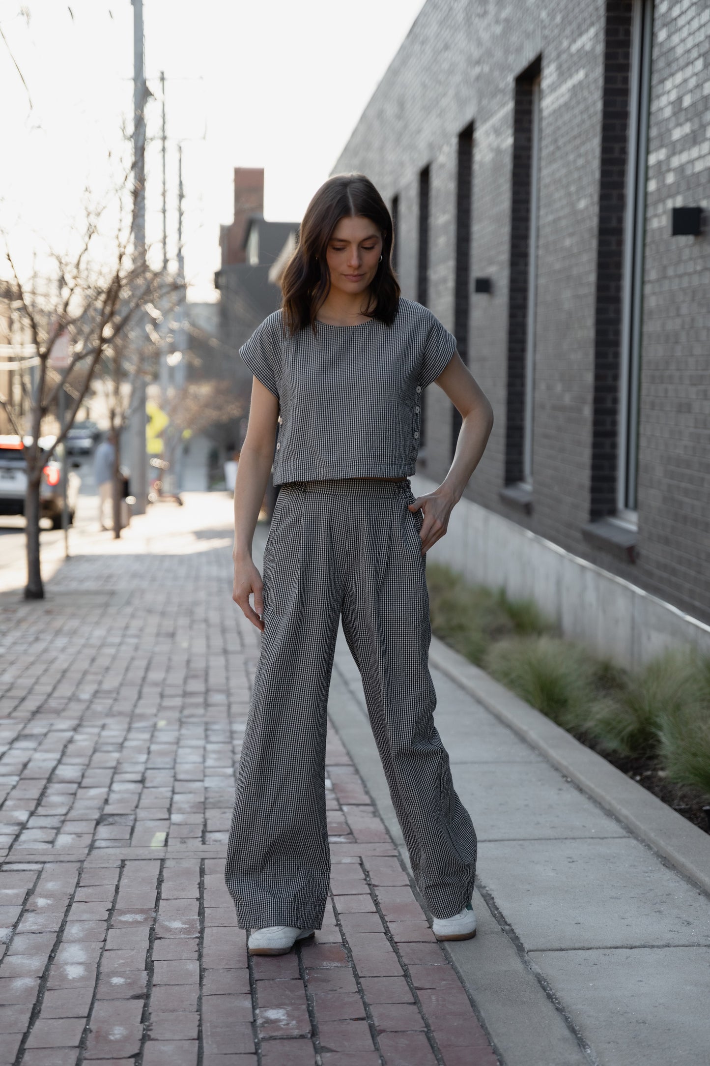 Katie Handwoven Cotton Set in Black and White Gingham - XS, S and M Left
