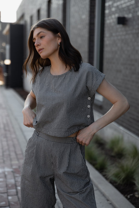 Handwoven Cotton Pants in Black and White Gingham Made to Order