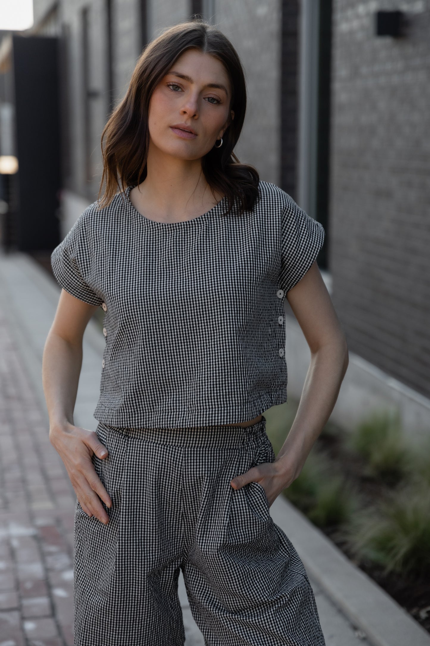 Katie Handwoven Cotton Set in Black and White Gingham - XS, S and M Left