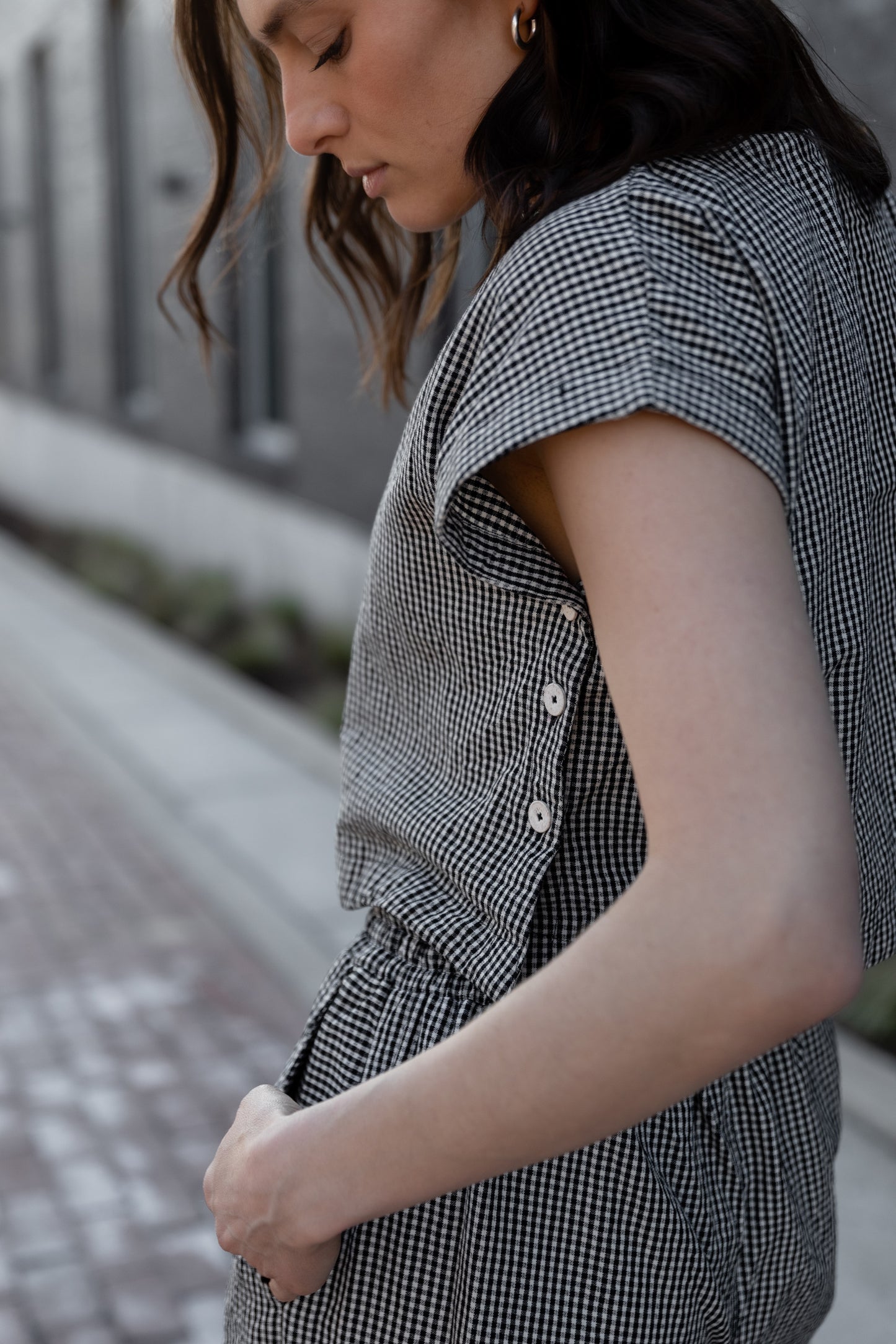 Katie Handwoven Cotton Set in Black and White Gingham - XS, S and M Left