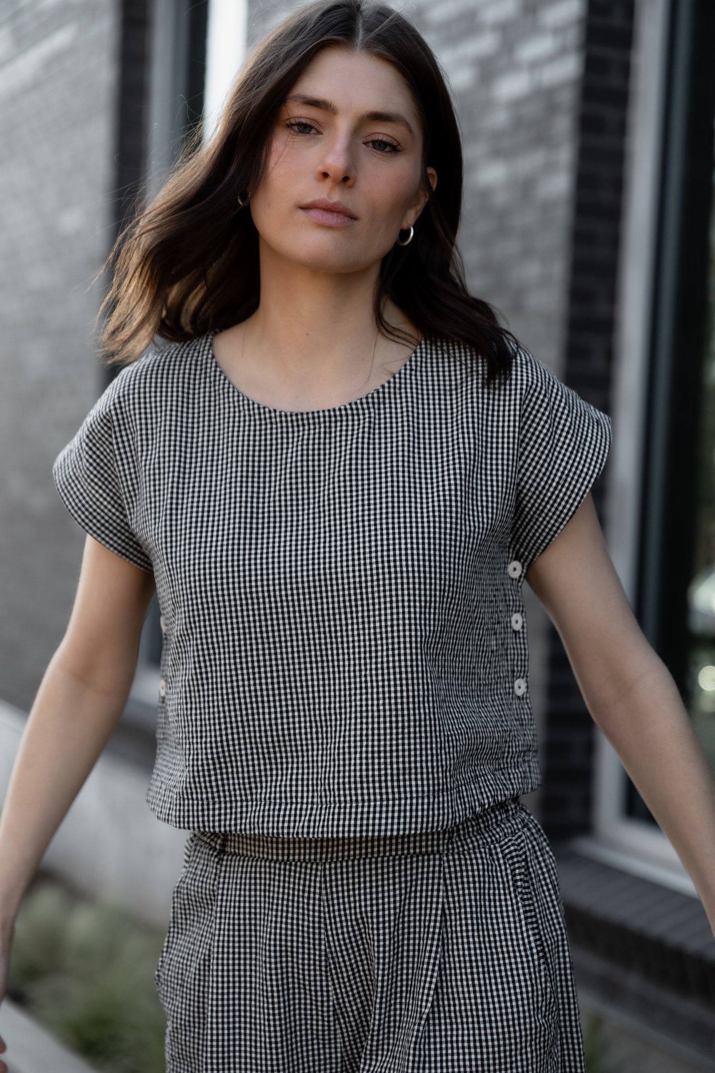 Katie Handwoven Cotton Set in Black and White Gingham - XS, S and M Left