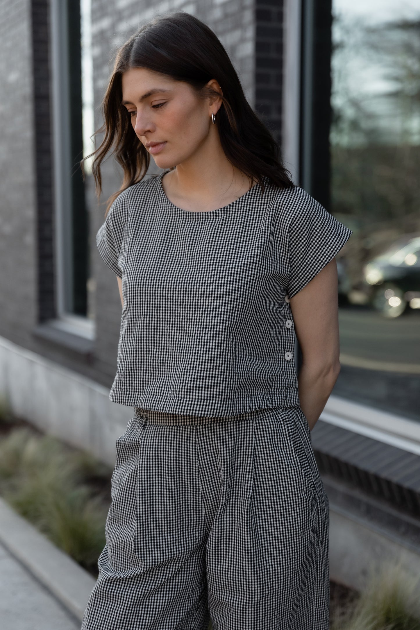 Katie Handwoven Cotton Set in Black and White Gingham - XS, S and M Left