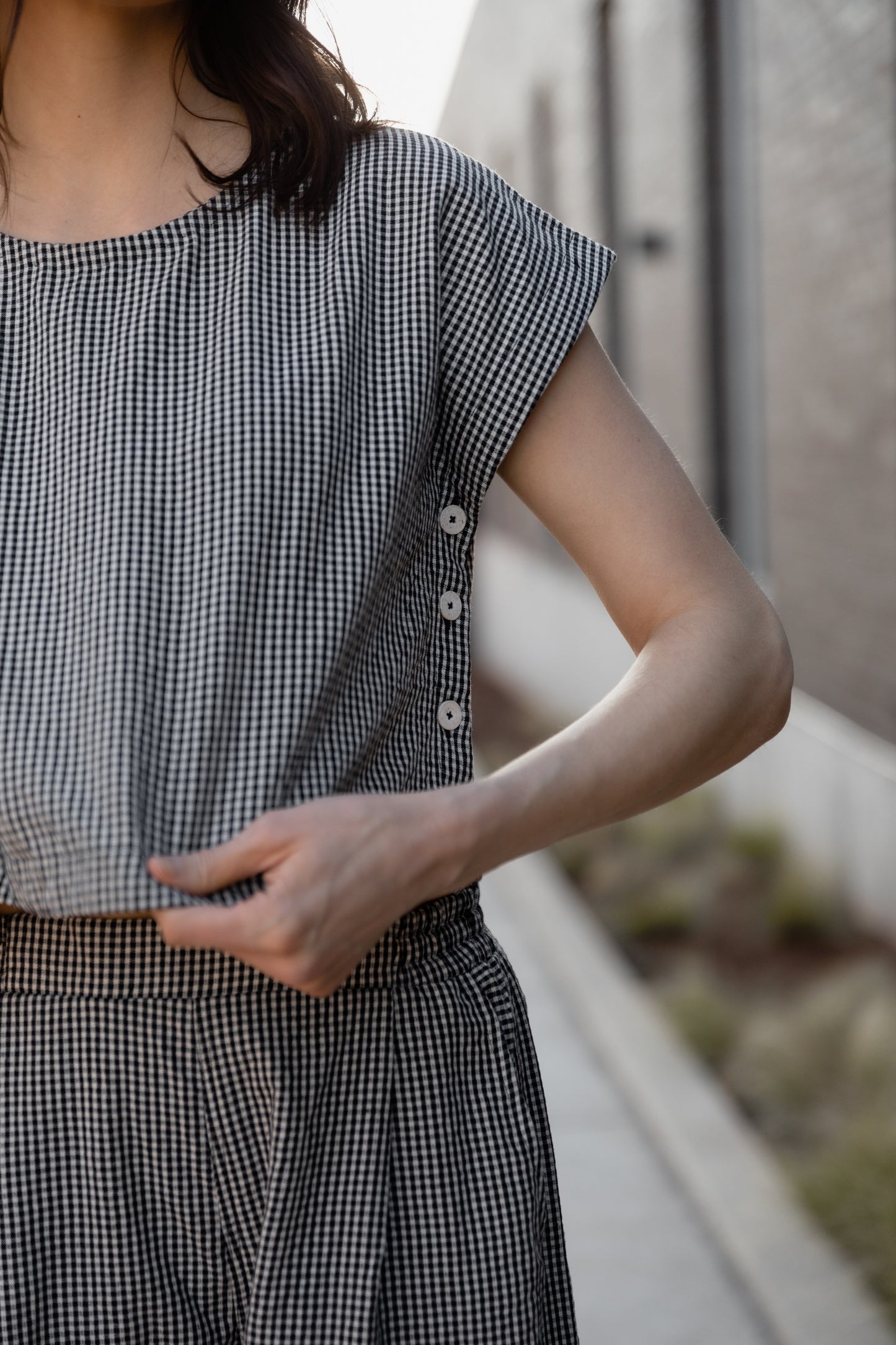 Katie Handwoven Cotton Set in Black and White Gingham - XS, S and M Left