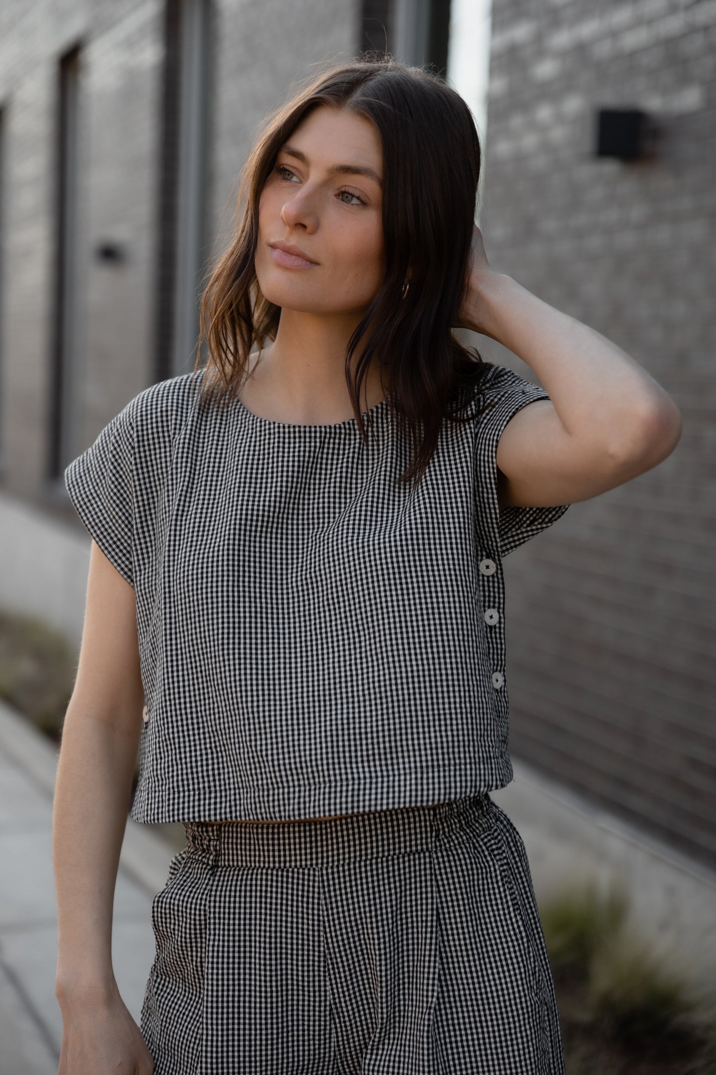 Katie Handwoven Cotton Set in Black and White Gingham - XS, S and M Left
