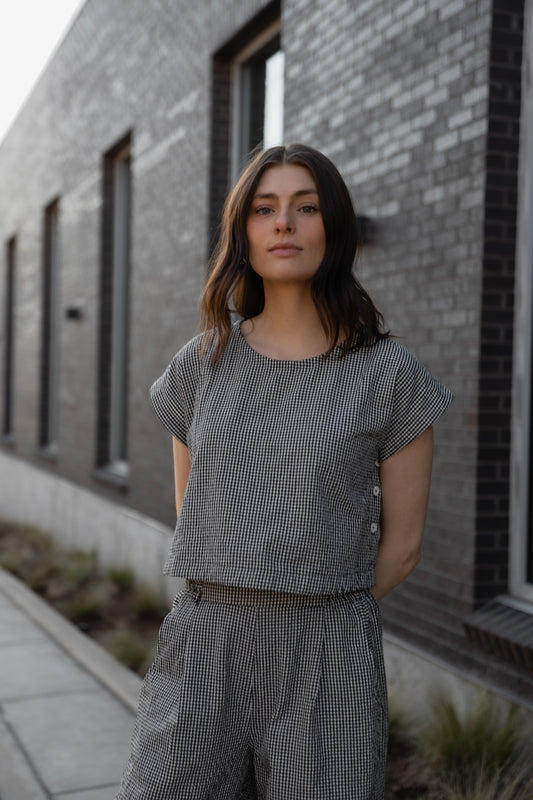 Katie Handwoven Cotton Set in Black and White Gingham Made to Order
