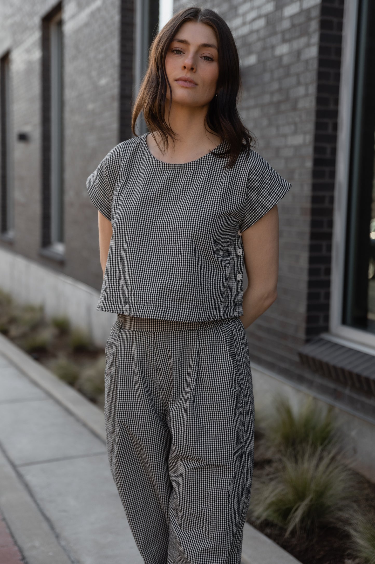 Katie Handwoven Cotton Set in Black and White Gingham - XS, S and M Left