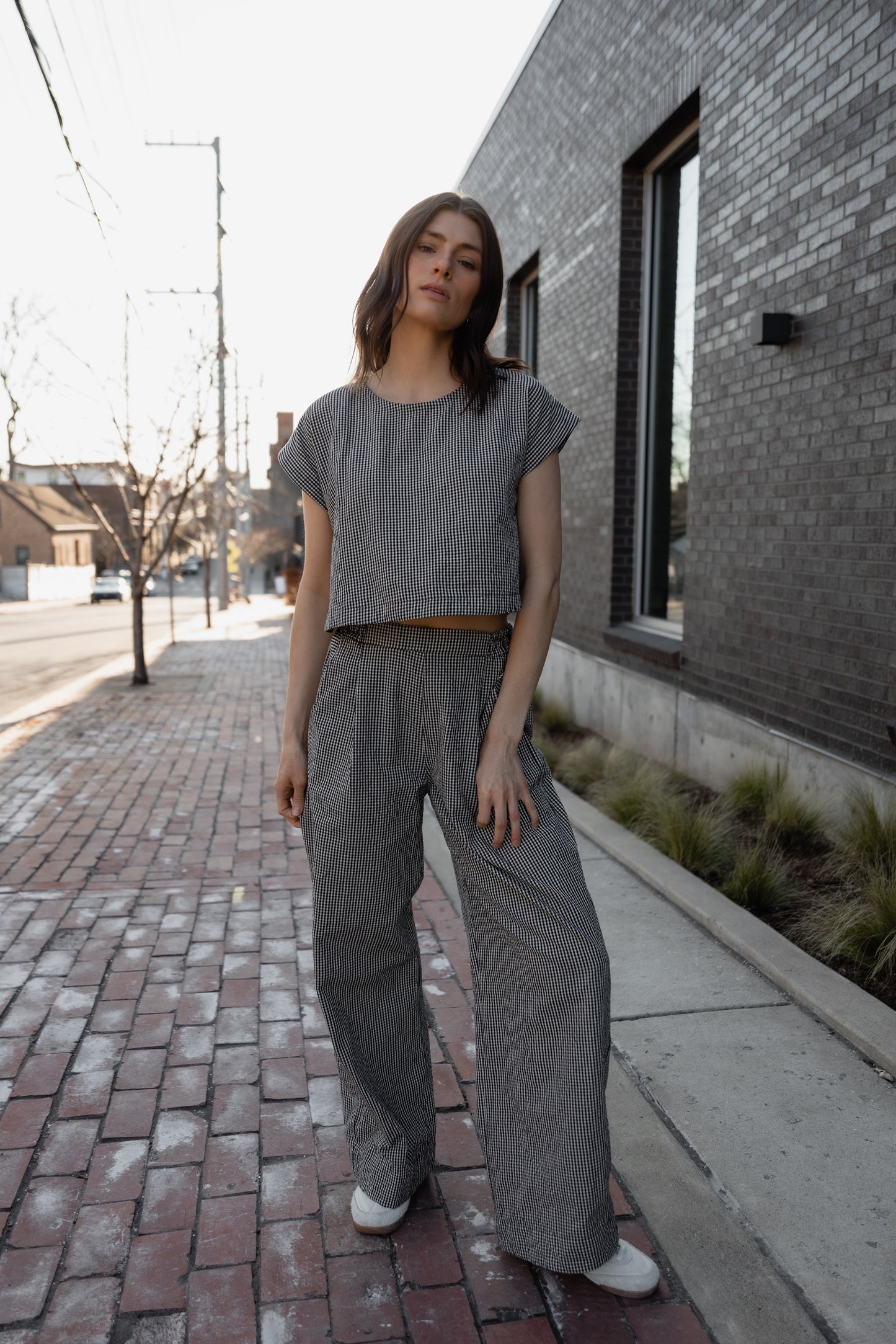 Katie Handwoven Cotton Set in Black and White Gingham - XS, S and M Left