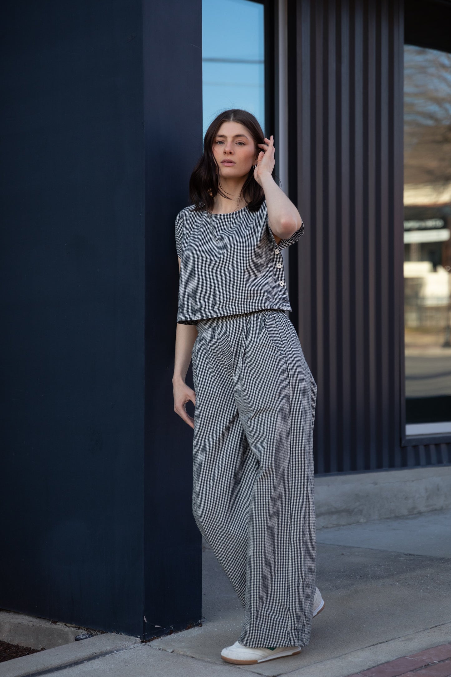 Katie Handwoven Cotton Set in Black and White Gingham - XS, S and M Left