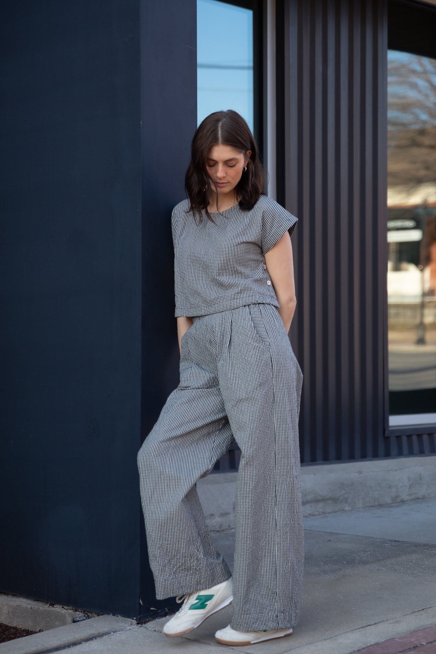 Katie Handwoven Cotton Set in Black and White Gingham - XS, S and M Left