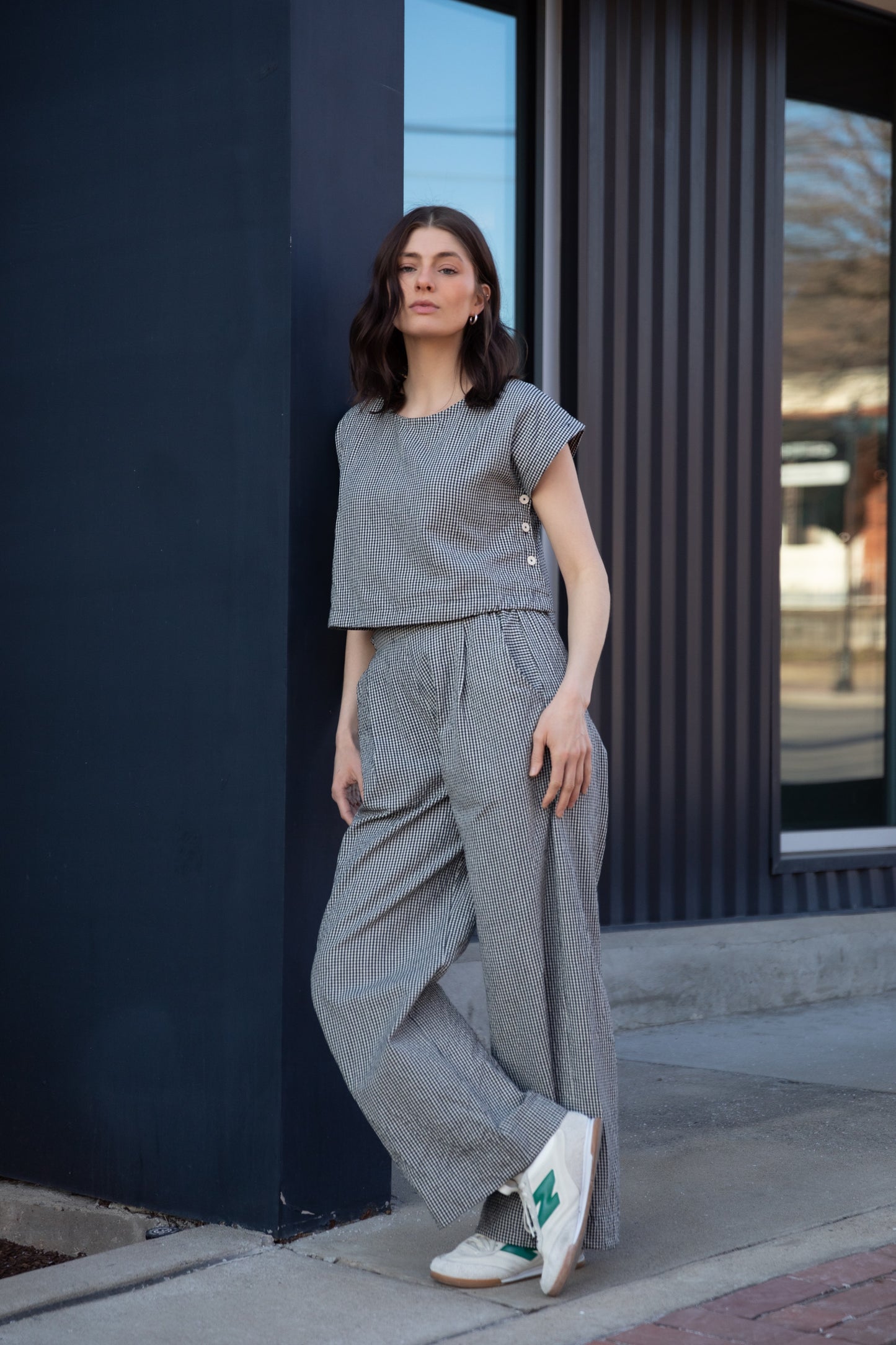 Katie Handwoven Cotton Set in Black and White Gingham - XS, S and M Left