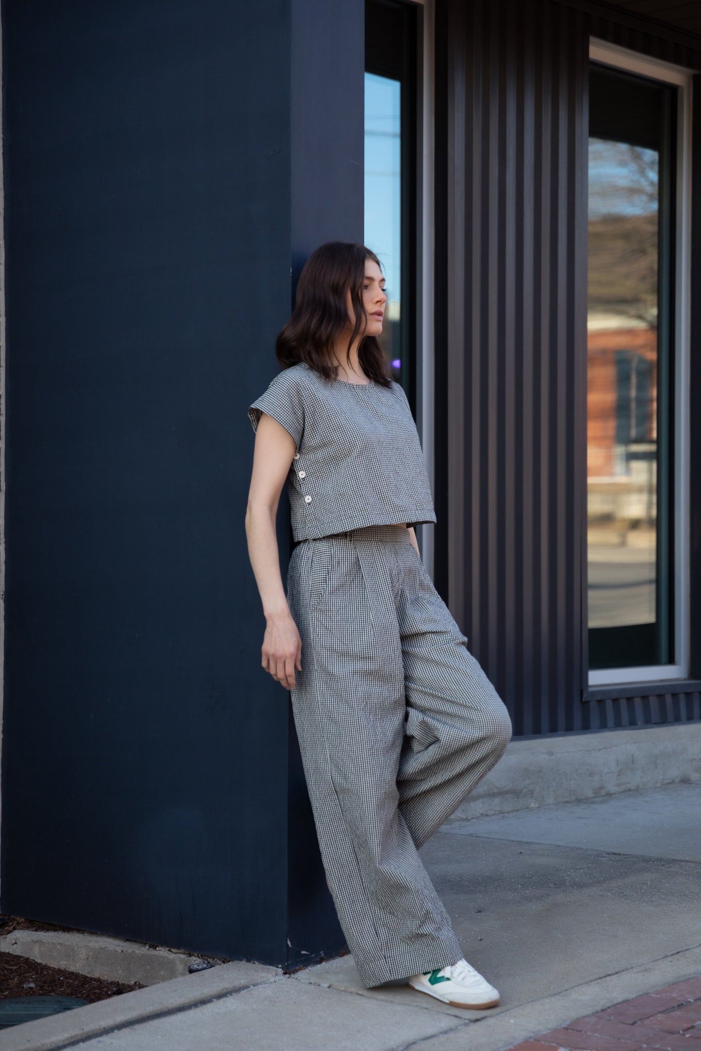 Katie Handwoven Cotton Set in Black and White Gingham - XS, S and M Left