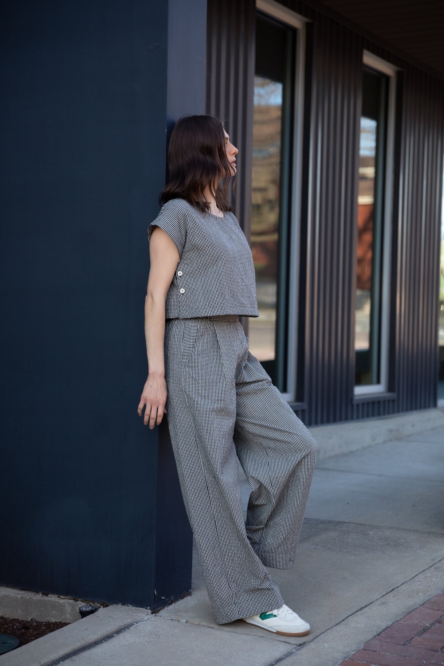 Katie Handwoven Cotton Set in Black and White Gingham - XS, S and M Left