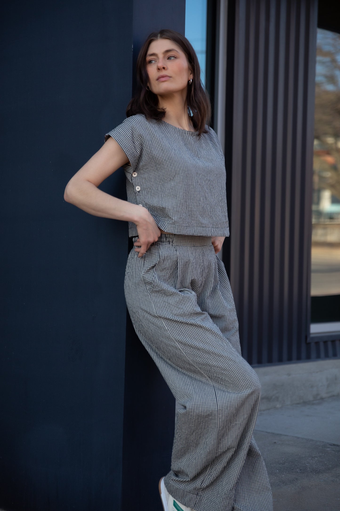 Katie Handwoven Cotton Set in Black and White Gingham - XS, S and M Left