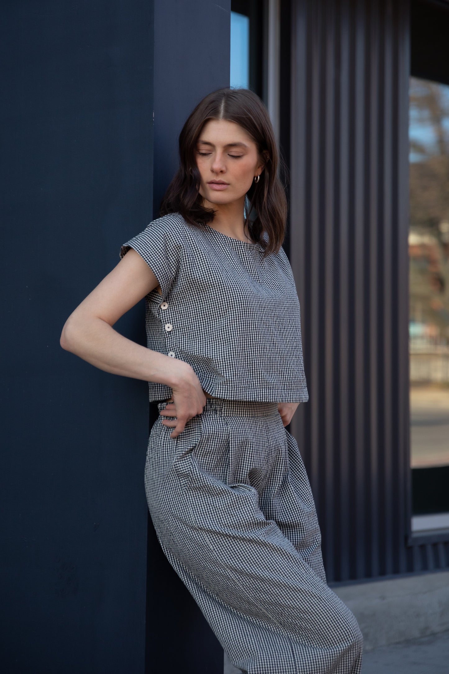 Katie Handwoven Cotton Set in Black and White Gingham - XS, S and M Left
