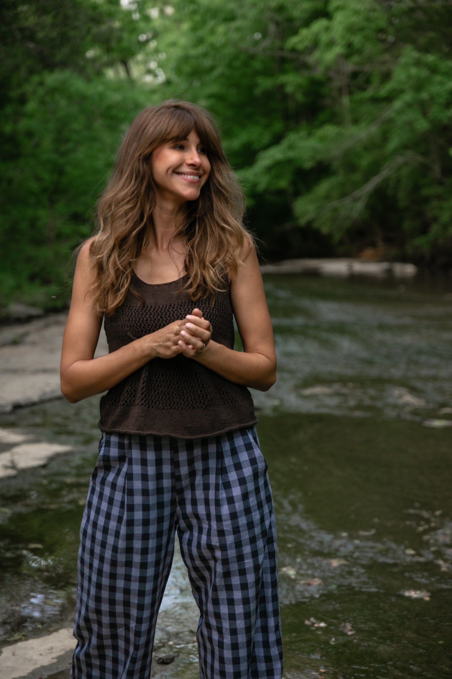Lindy Hand Knit Cotton Lace Tank in Mauve Brown