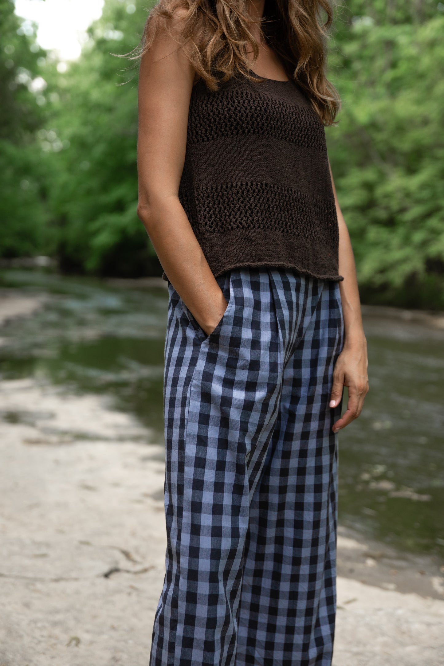 Lindy Hand Knit Cotton Lace Tank in Mauve Brown