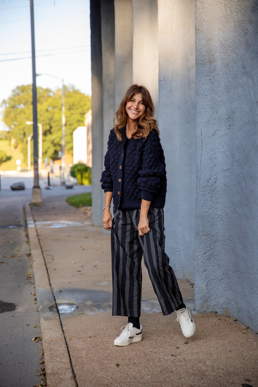 Quinn Wool Cardigan in Navy Made to Order
