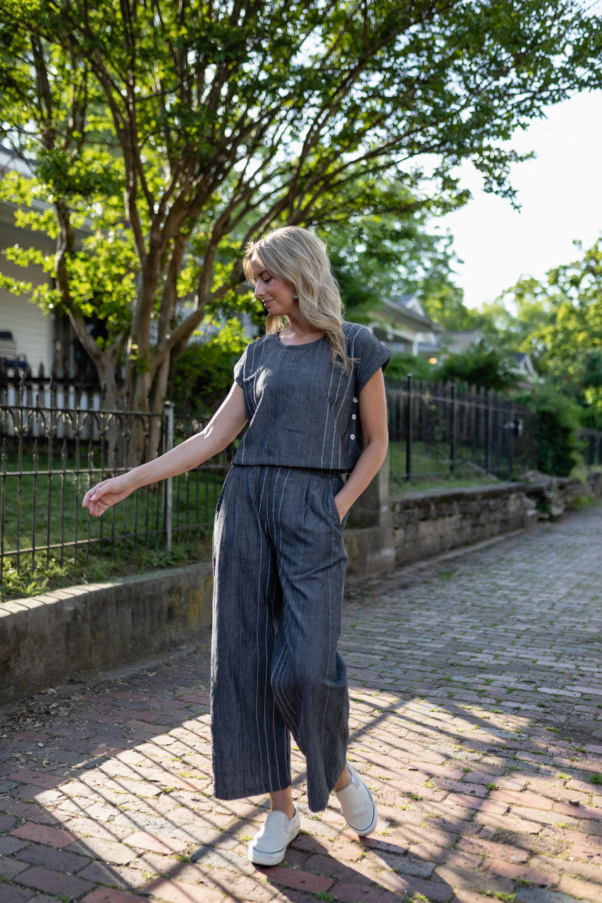 Handwoven Cotton Crop Pants in Midnight Chambray Made to Order