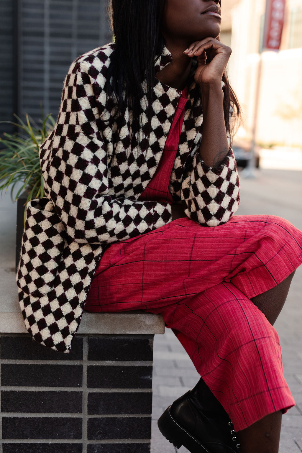Portuguese Wool Pieper Coat in Mustard and Cream Check Made to Order