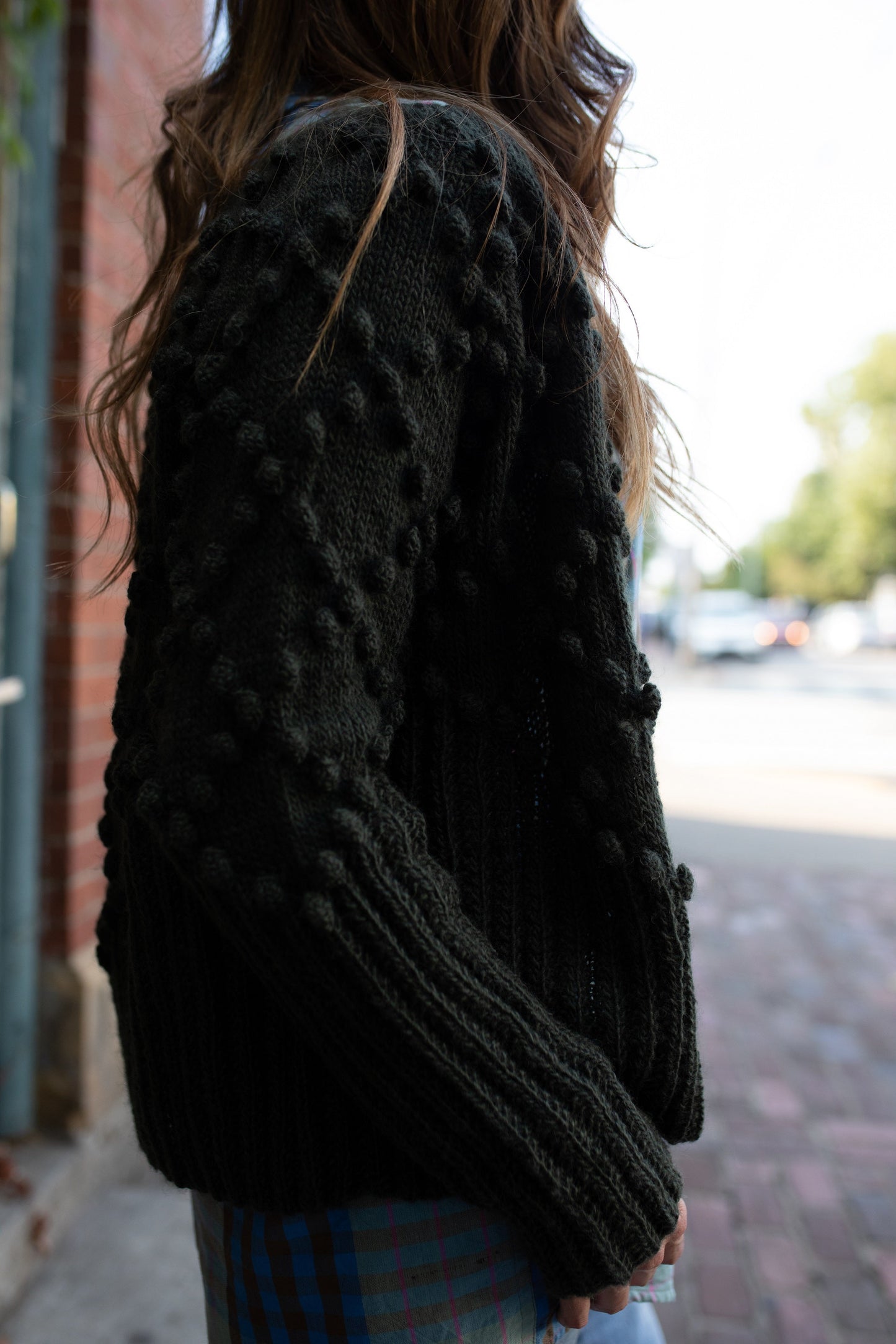 Hand Knit Nepali Wool Jill Sweater in Heather Green - S Left