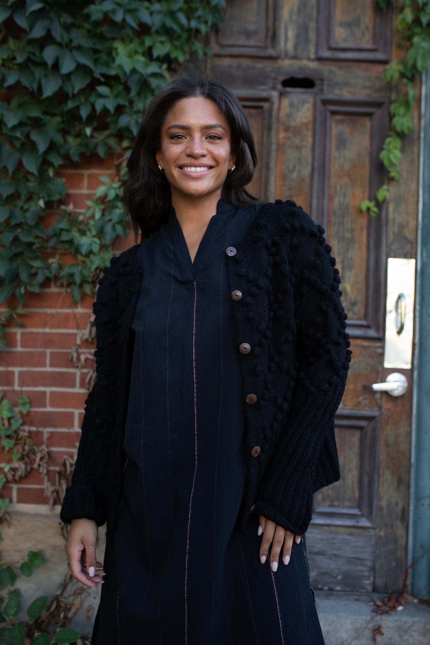 Hand Knit Nepali Wool Jill Sweater in Black Made to Order