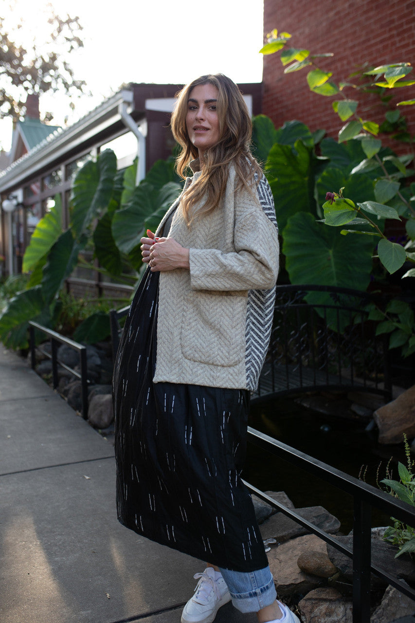 Portuguese Wool Pieper Coat in Neutral Mix-Match Herringbone Made to Order