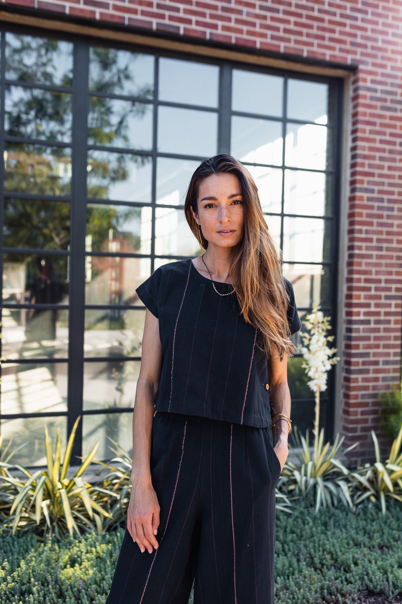 Katie Handwoven Cotton Crop Set in Black Made to Order