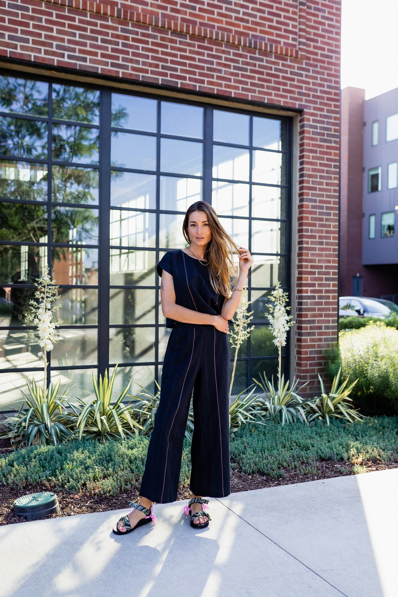 Katie Handwoven Cotton Crop Set in Black Made to Order
