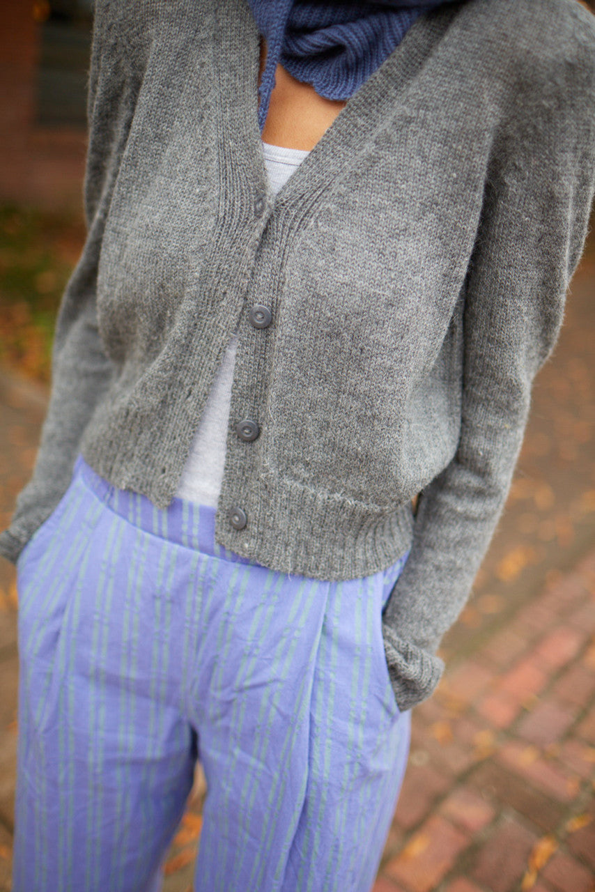 Katie Handwoven Cotton Periwinkle and Silver Separates - M Cropped Pants