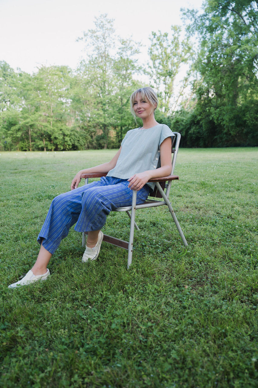 Katie Handwoven Cotton Periwinkle and Silver Separates - M Cropped Pants