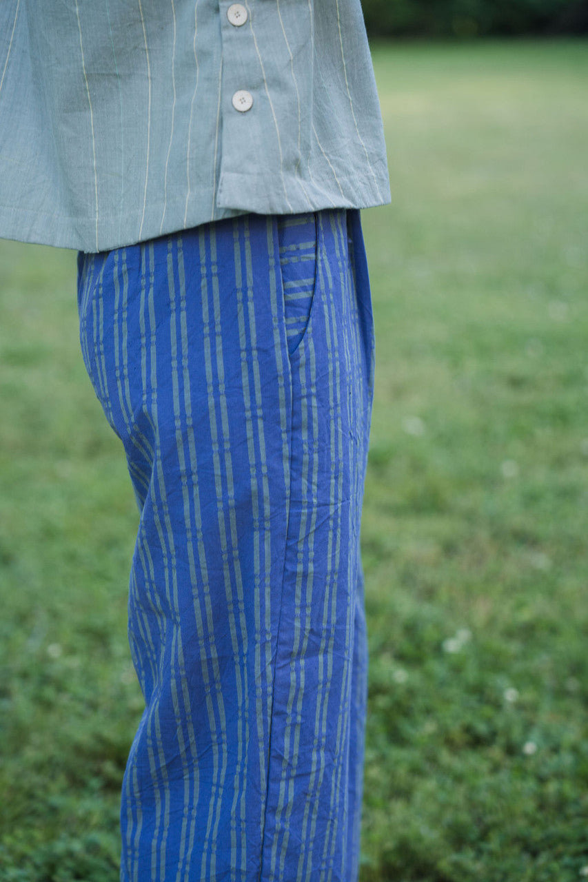 Katie Handwoven Cotton Periwinkle and Silver Separates - M Cropped Pants