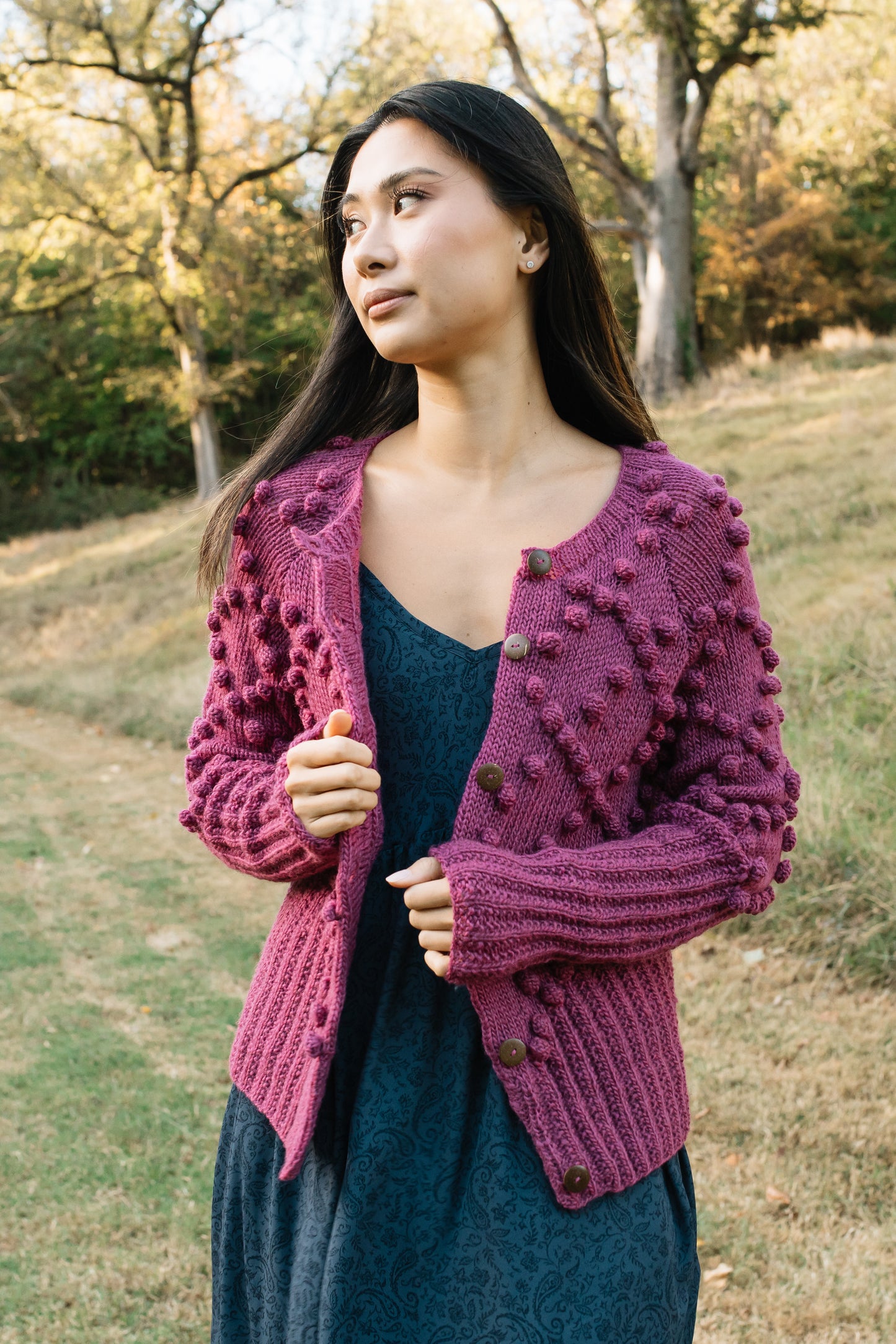 Hand Knit Nepali Wool Jill Sweater in Fuchsia Made to Order