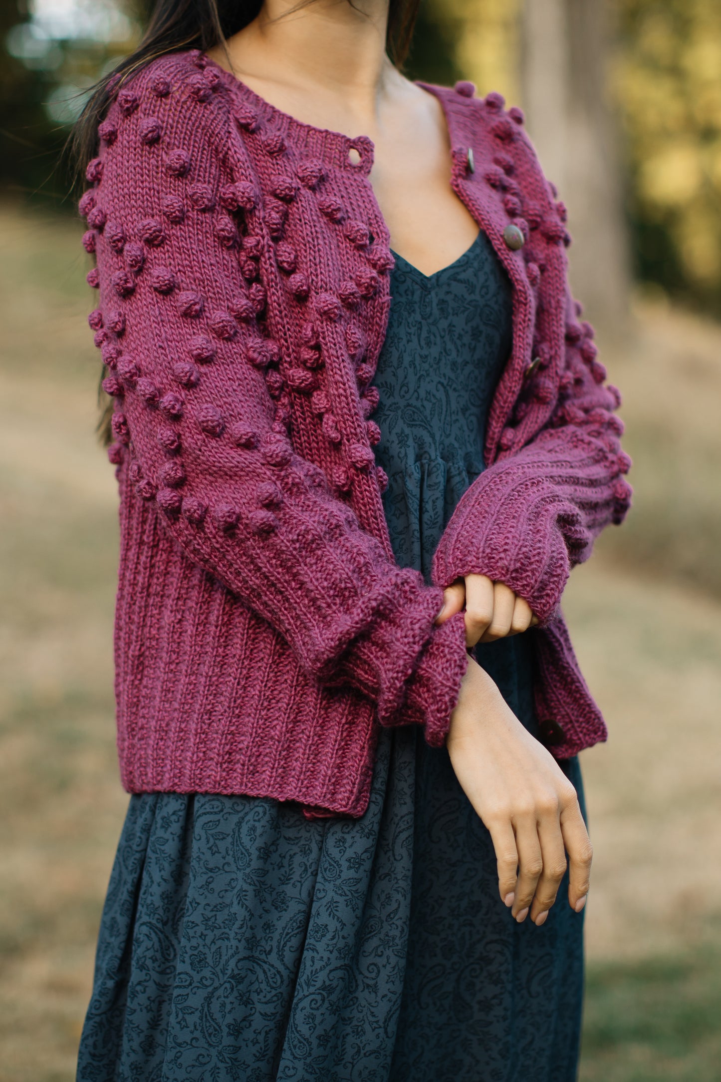 Hand Knit Nepali Wool Jill Sweater in Fuchsia Made to Order