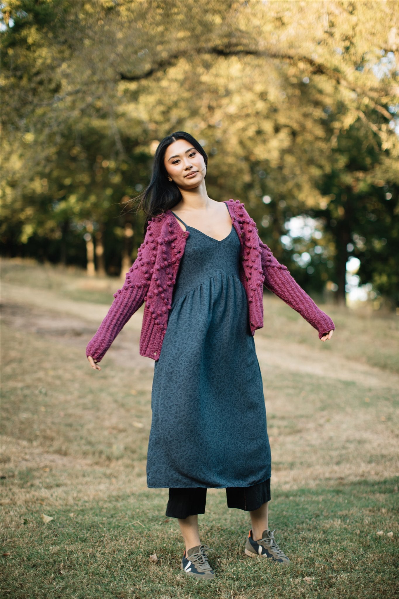 Hand Knit Nepali Wool Jill Sweater in Fuchsia Made to Order