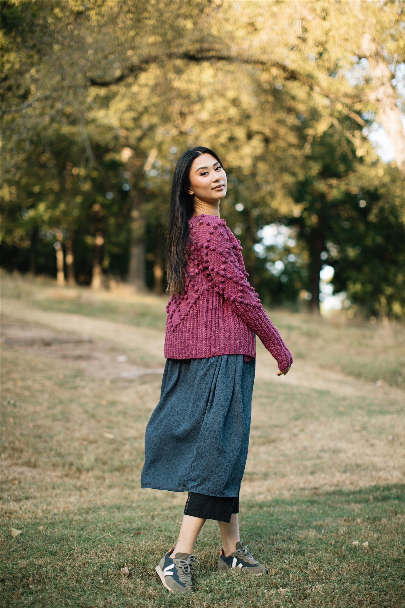 Hand Knit Nepali Wool Jill Sweater in Fuchsia Made to Order